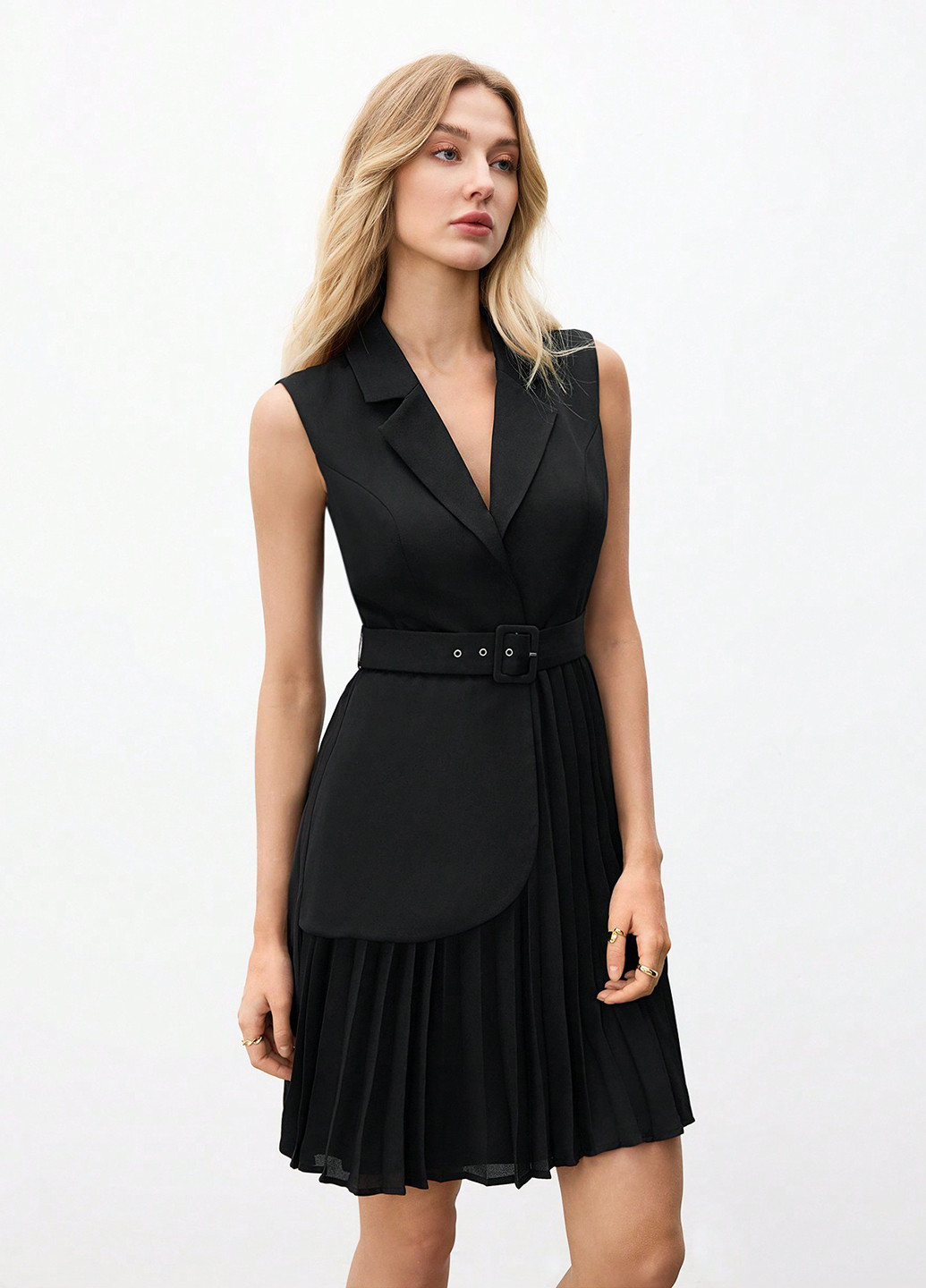 Черное кэжуал платье платье-жакет, плиссированное SHEIN однотонное