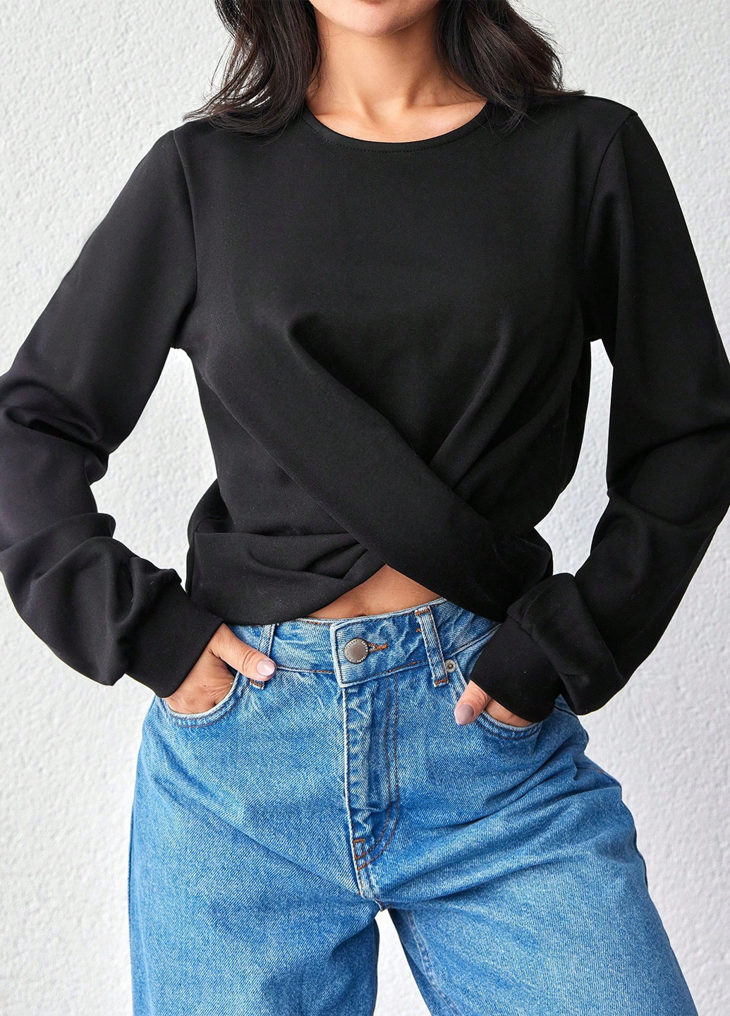 Чорний світшот SHEIN однотонний без декору (317185716)