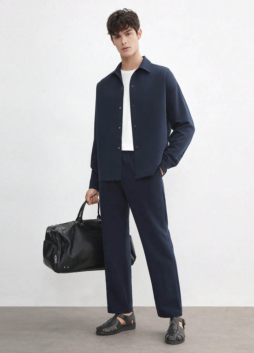 Темно-синій демісезонний костюм (сорочка, штани) брючний SHEIN
