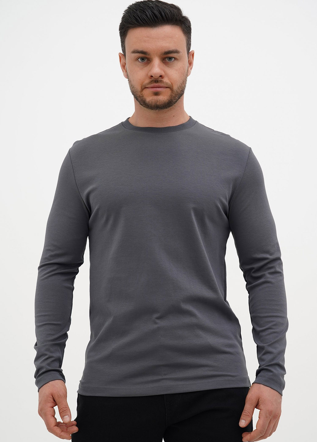 Темно-серый демисезонный кэжуал лонгслив Trend Collection однотонный