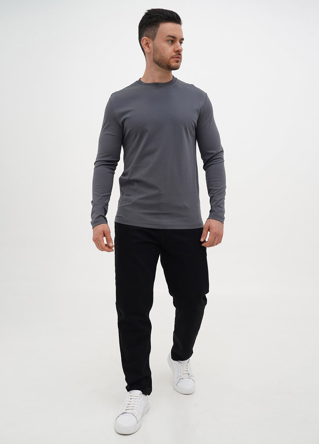 Темно-серый демисезонный кэжуал лонгслив Trend Collection однотонный