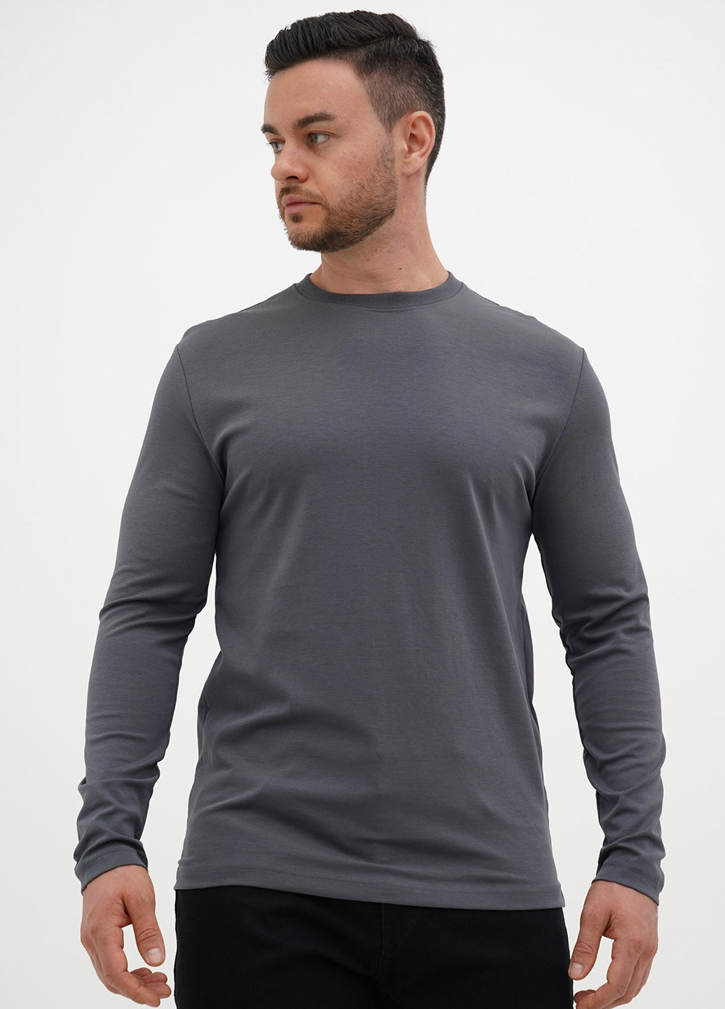 Темно-серый демисезонный кэжуал лонгслив Trend Collection однотонный