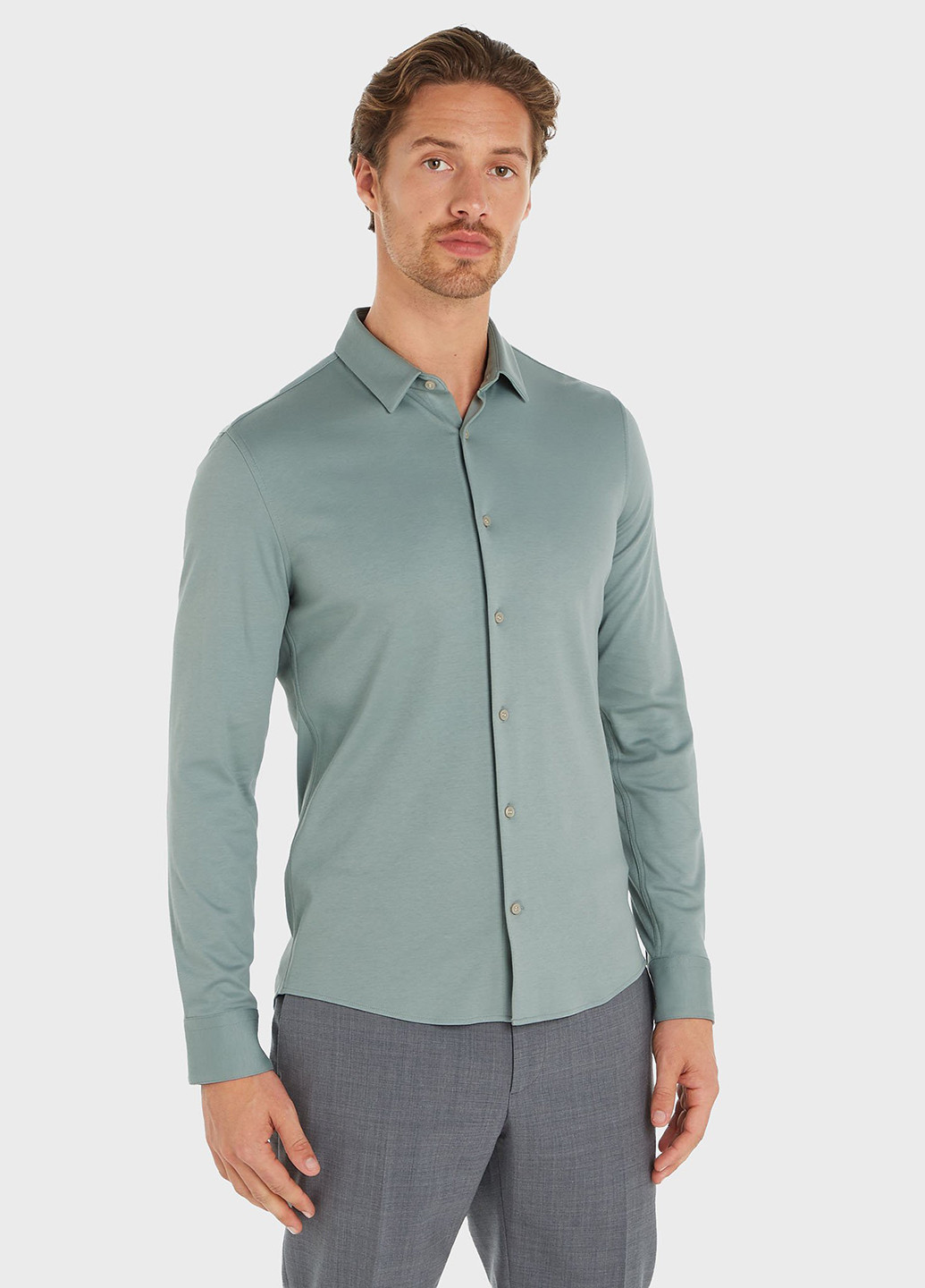 Серая кэжуал рубашка однотонная Calvin Klein