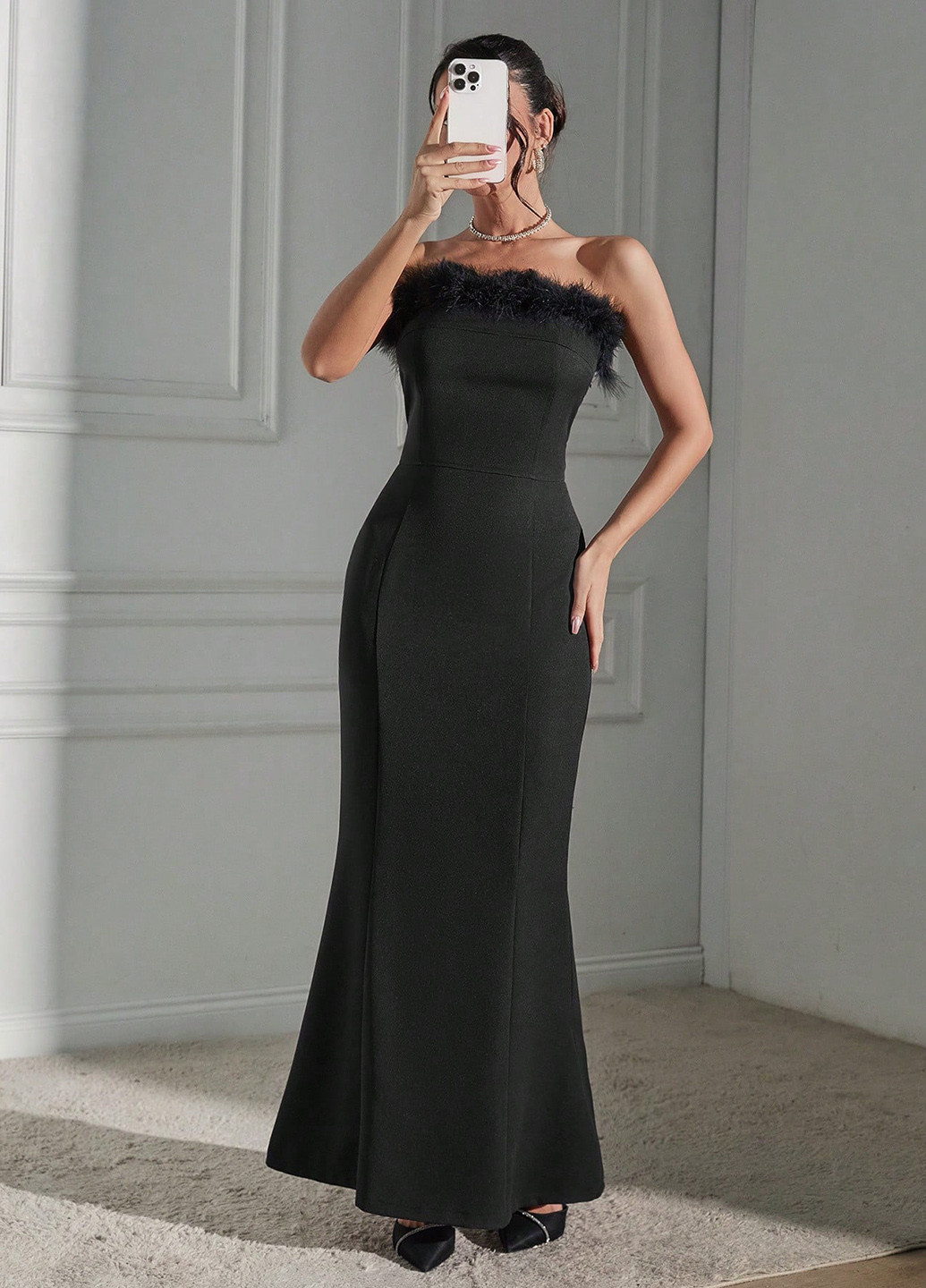 Чорна вечірня сукня годе, з відкритими плечима SHEIN однотонна