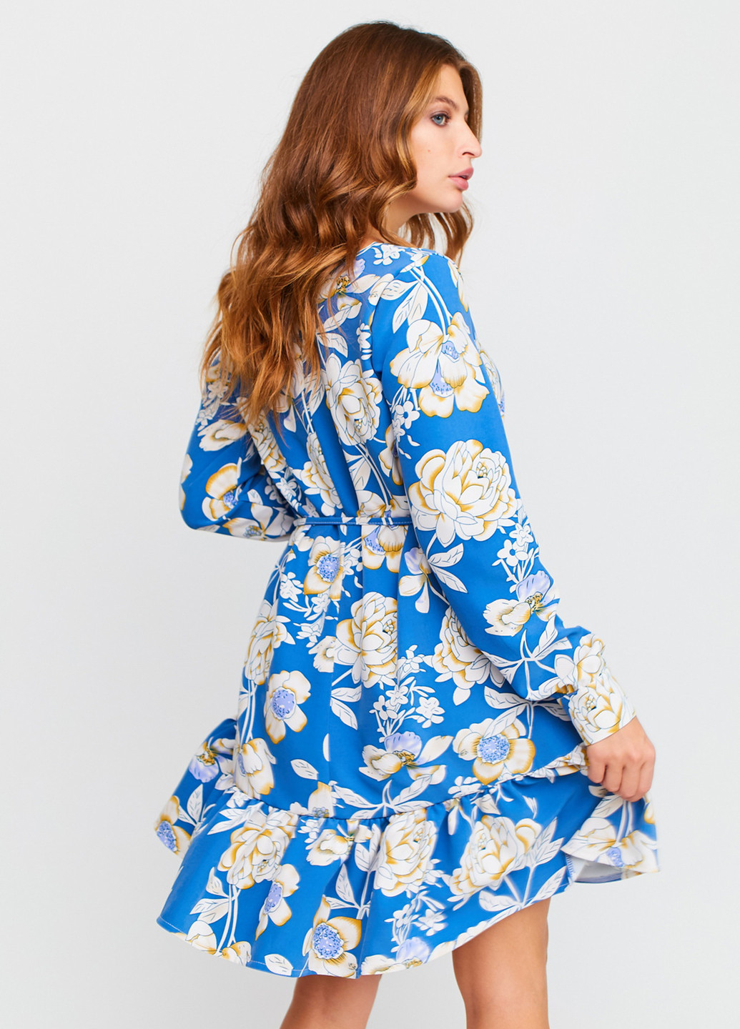 Голубое кэжуал платье клеш Karree с цветочным принтом