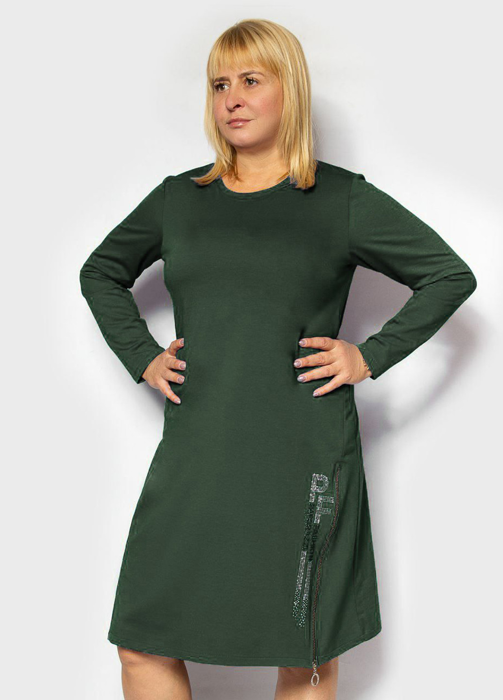 Оливковое (хаки) кэжуал платье а-силуэт LibeAmore однотонное