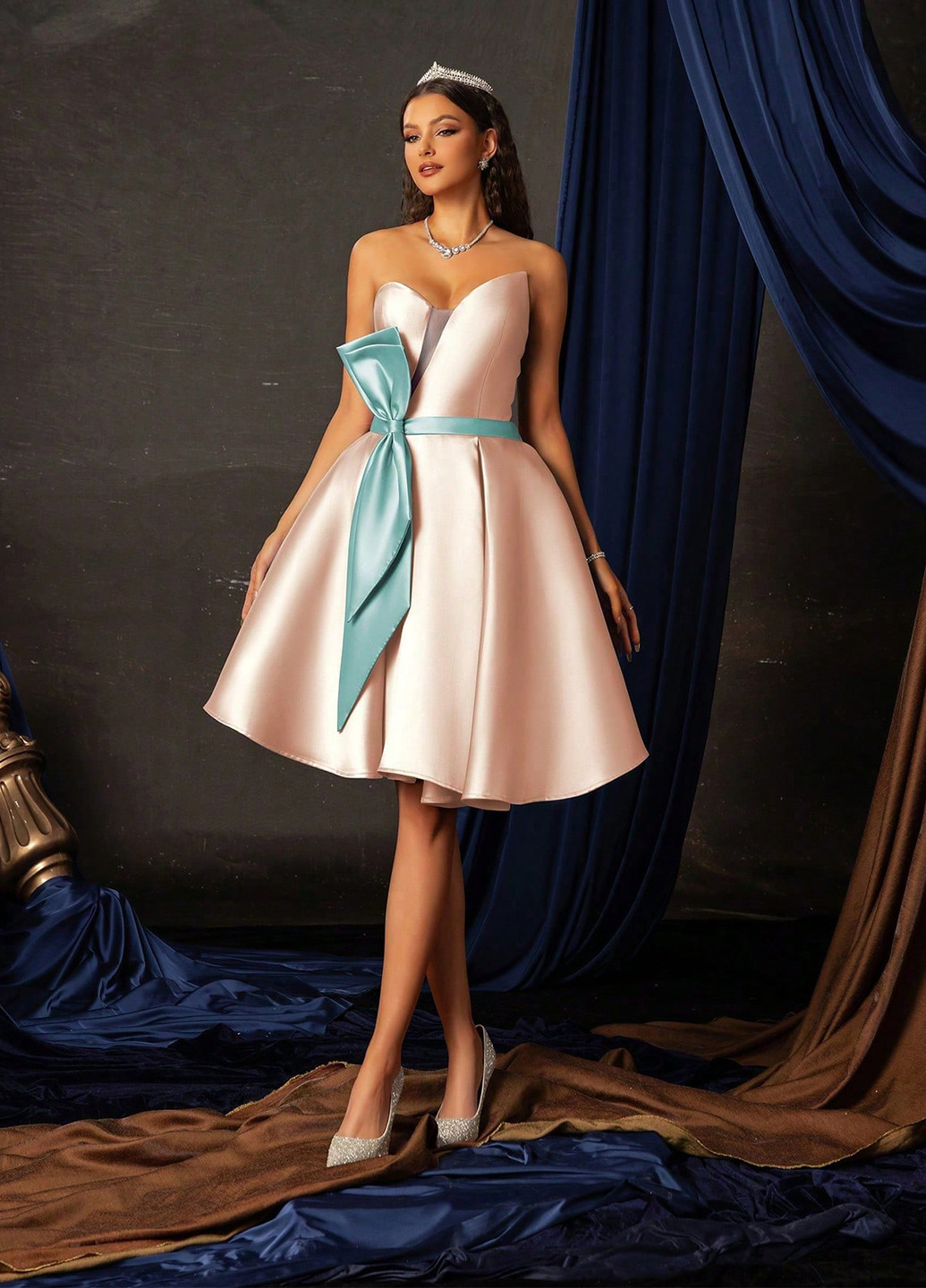 Світло-рожева вечірня сукня бандо SHEIN однотонна