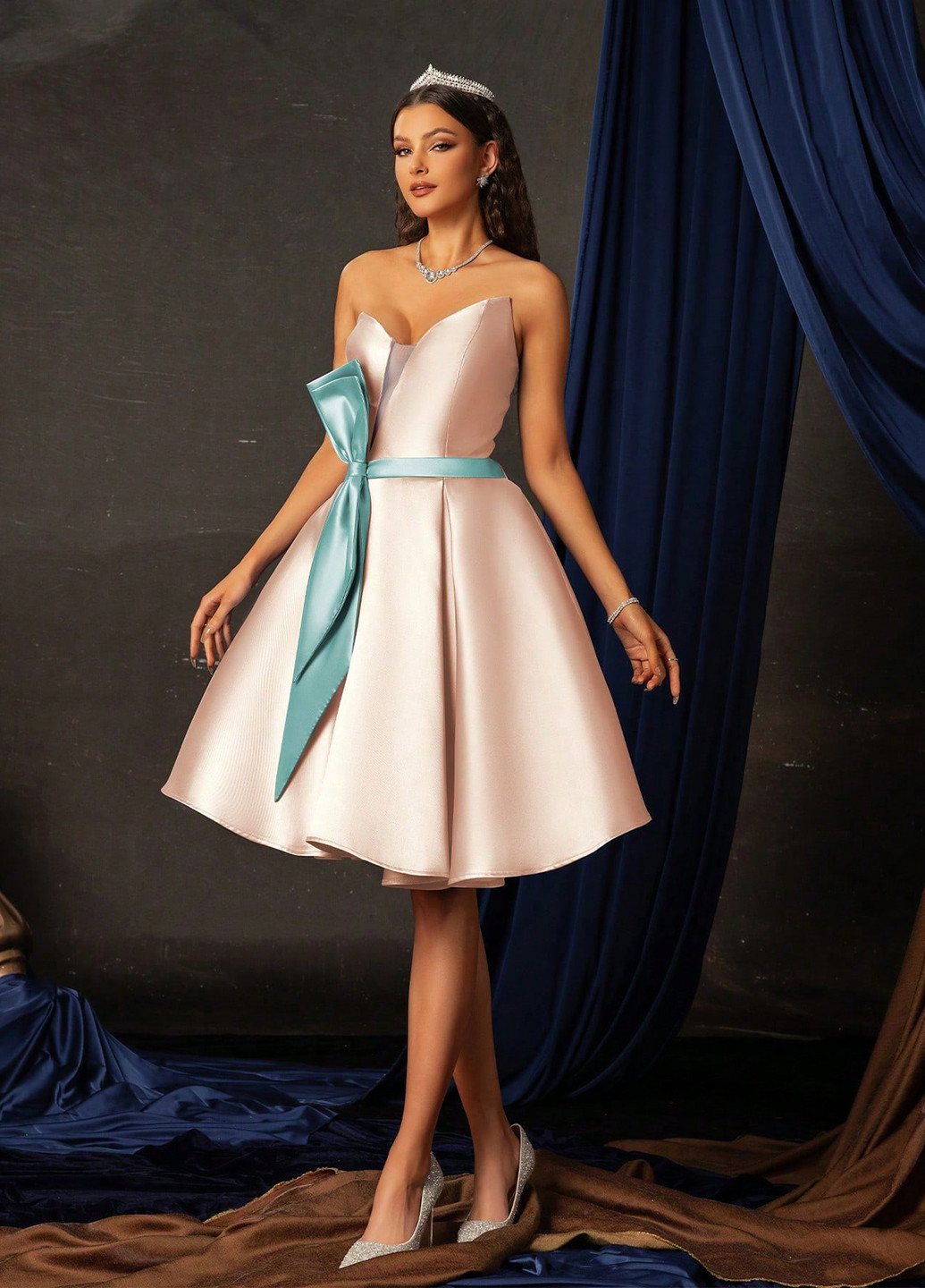 Світло-рожева вечірня сукня бандо SHEIN однотонна