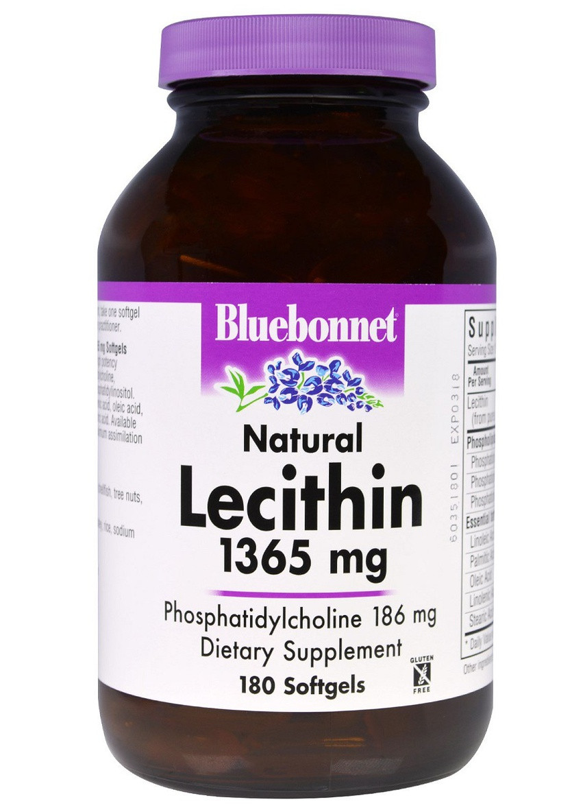 Натуральный Лецитин 1365мг,, 180 желатиновых капсул Bluebonnet Nutrition (225714549)