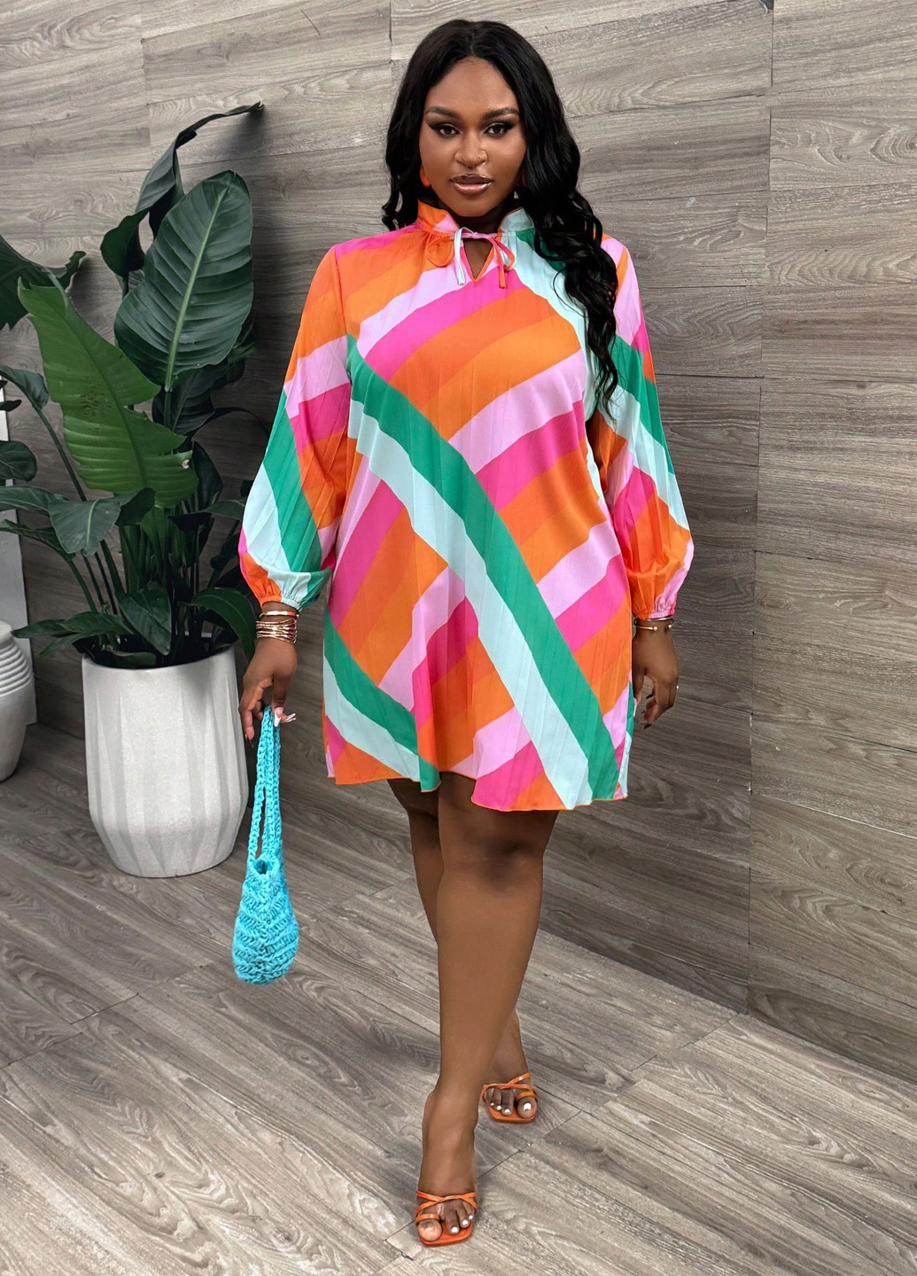 Комбінована кежуал сукня плісована SHEIN з геометричним візерунком