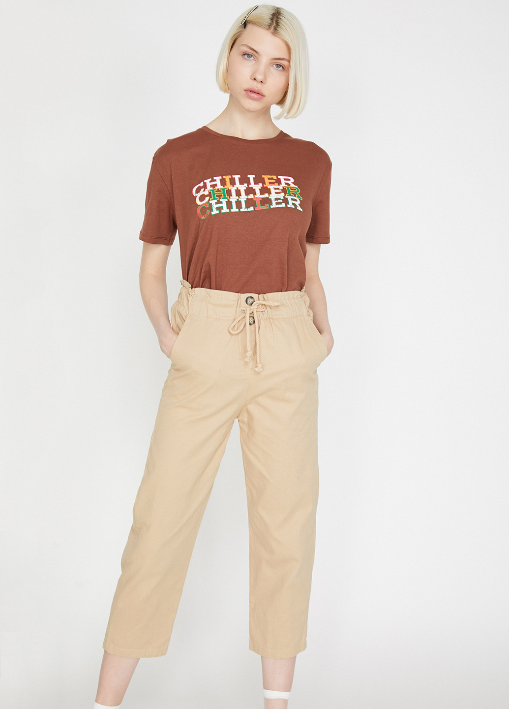 Светло-коричневая летняя футболка KOTON