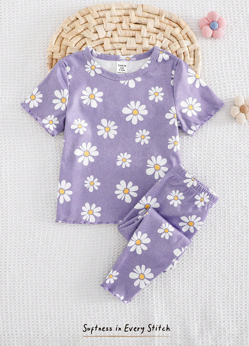 Світло-фіолетовий літній костюм (футболка, штани) SHEIN