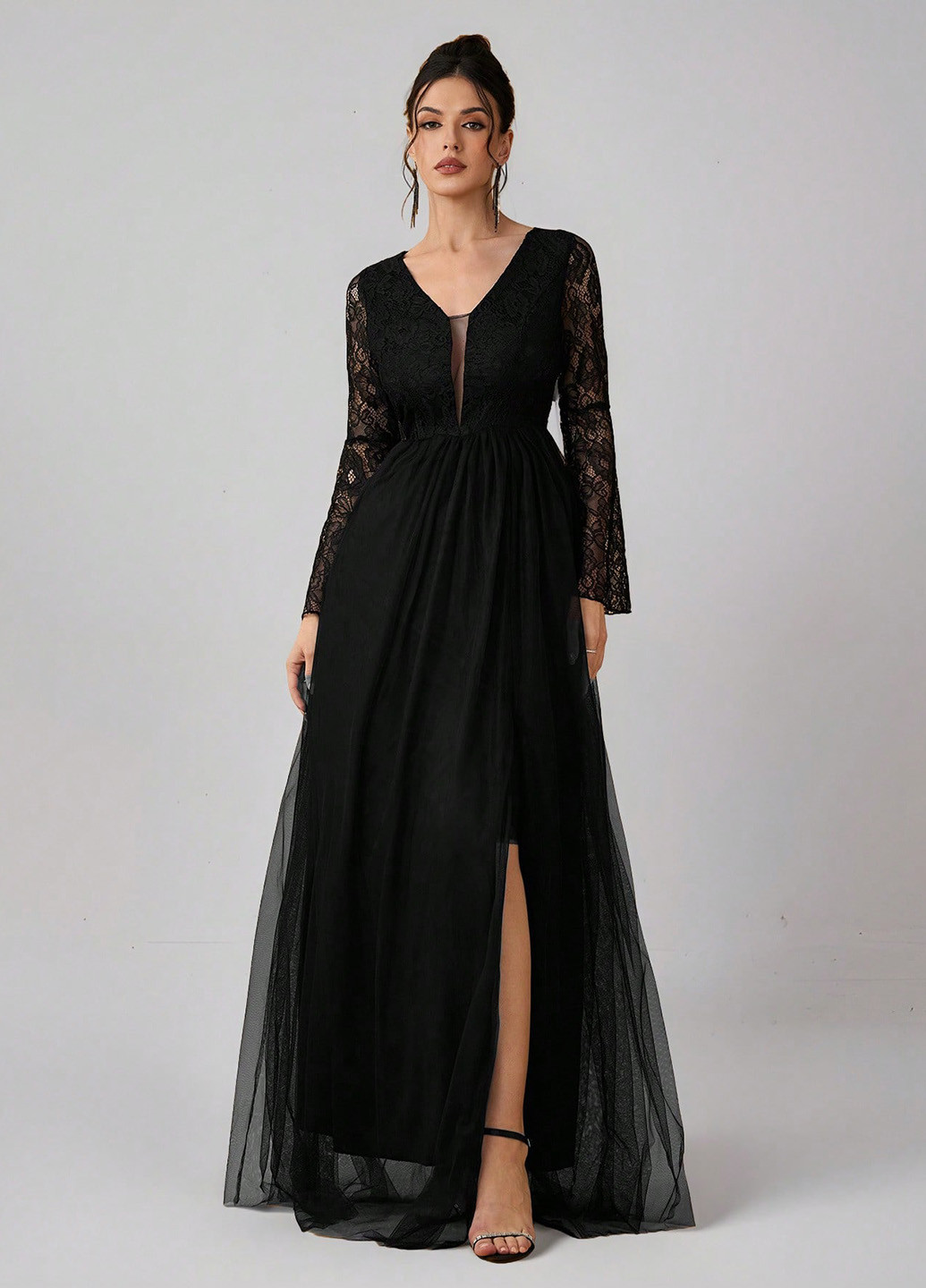 Чорна вечірня сукня кльош SHEIN однотонна