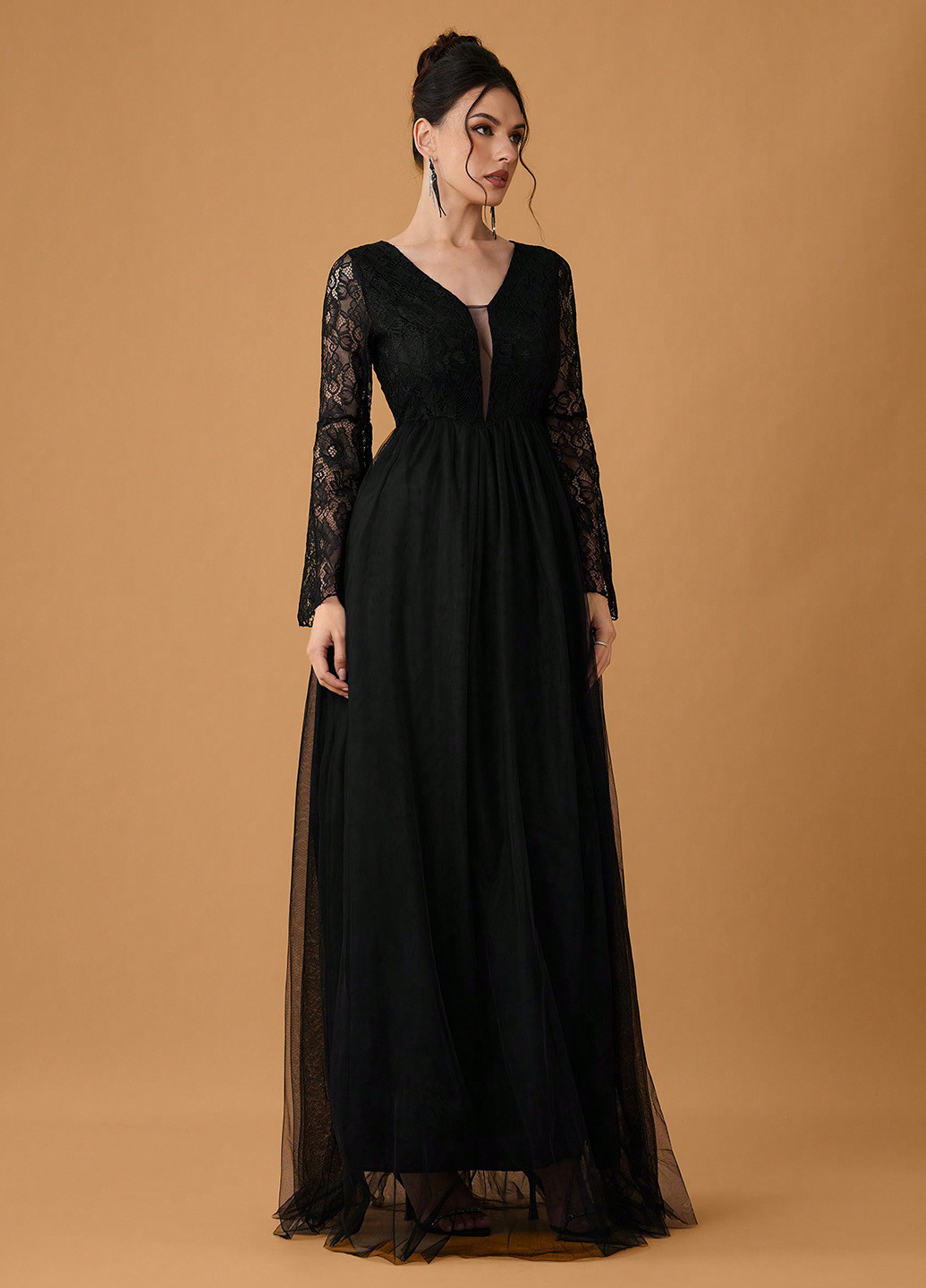 Чорна вечірня сукня кльош SHEIN однотонна