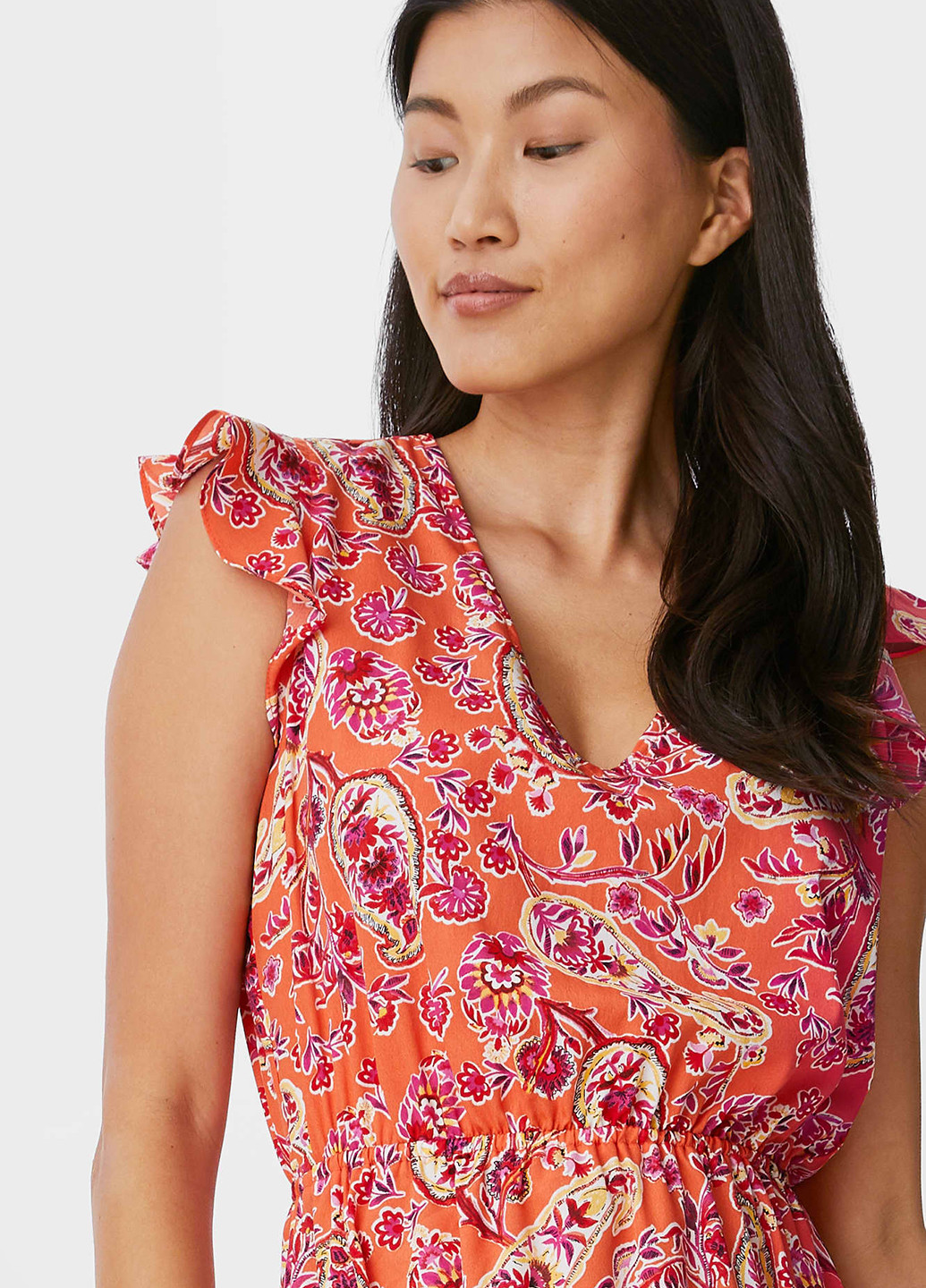 Оранжевое кэжуал платье клеш C&A с цветочным принтом