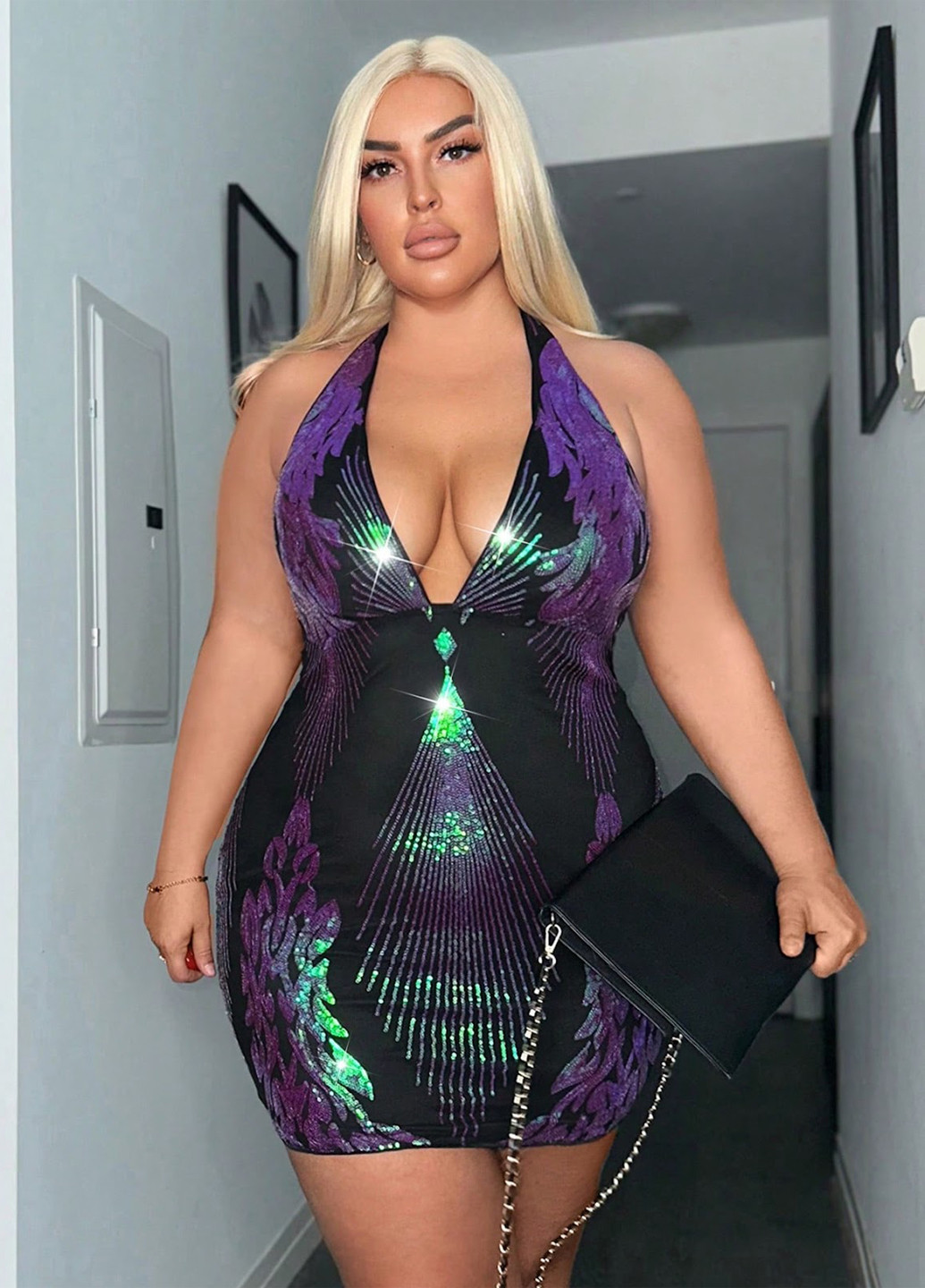 Фиолетовое коктейльное платье с открытой спиной SHEIN градиентное ("омбре")