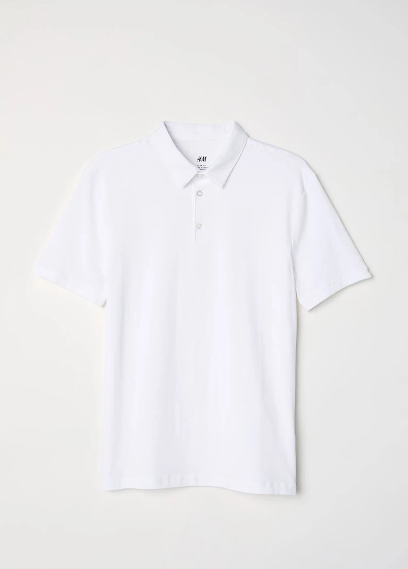 Белая футболка-поло slim fit для мужчин H&M однотонная