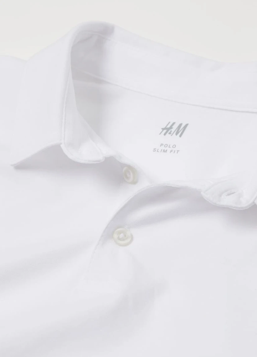 Белая футболка-поло slim fit для мужчин H&M однотонная