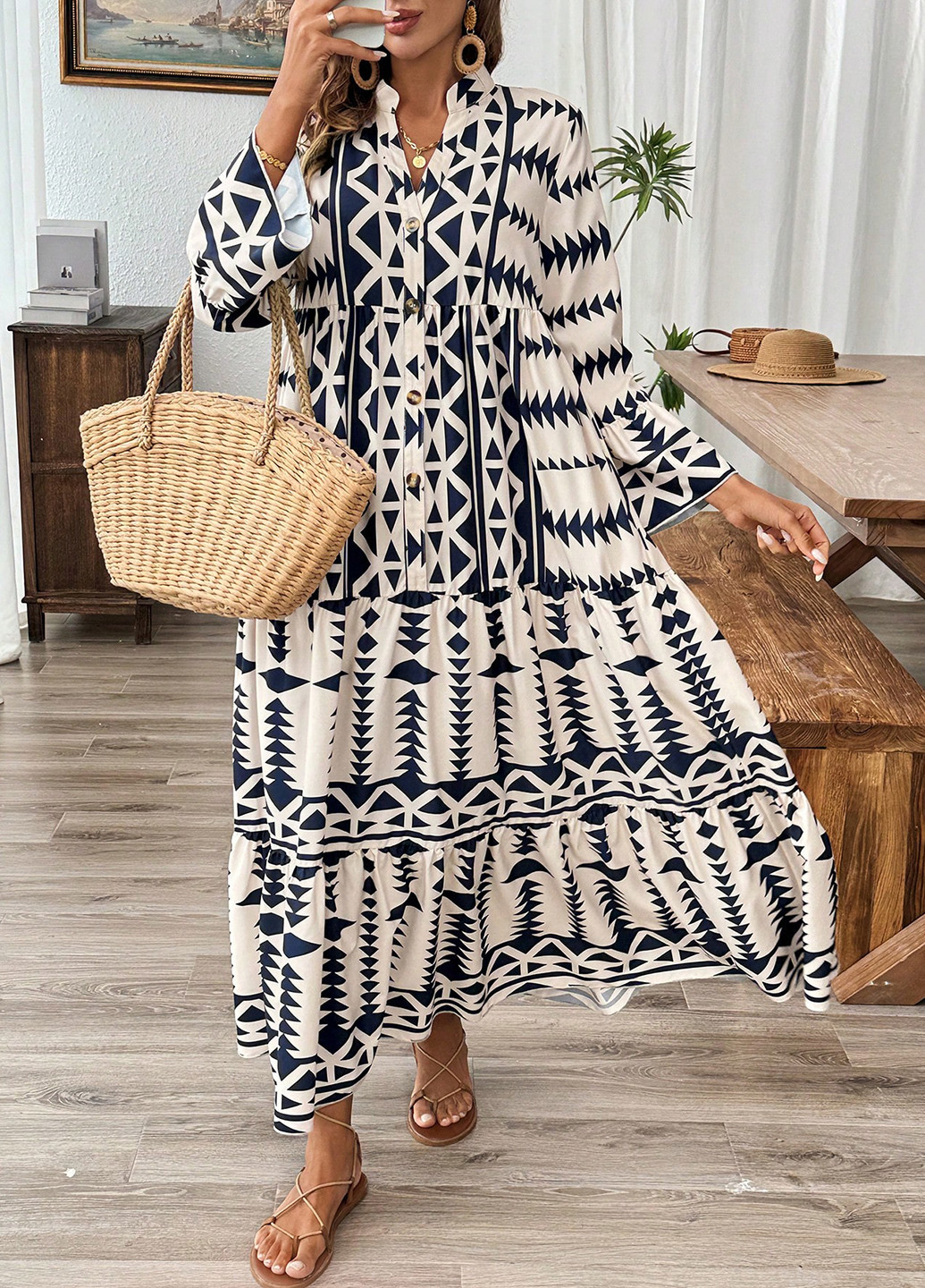 Комбінована кежуал сукня а-силует SHEIN з геометричним візерунком