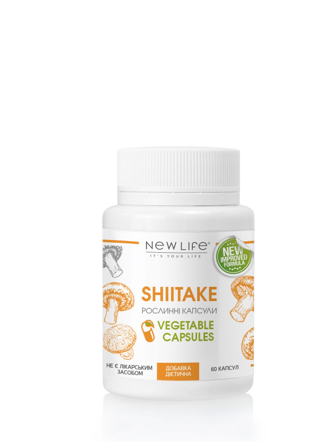 Дієтична добавка Shiitake Шиітаке - для регулювання холестерину і цукор в крові; онкопротекто, 60 рослинних капсул New LIFE (253023964)