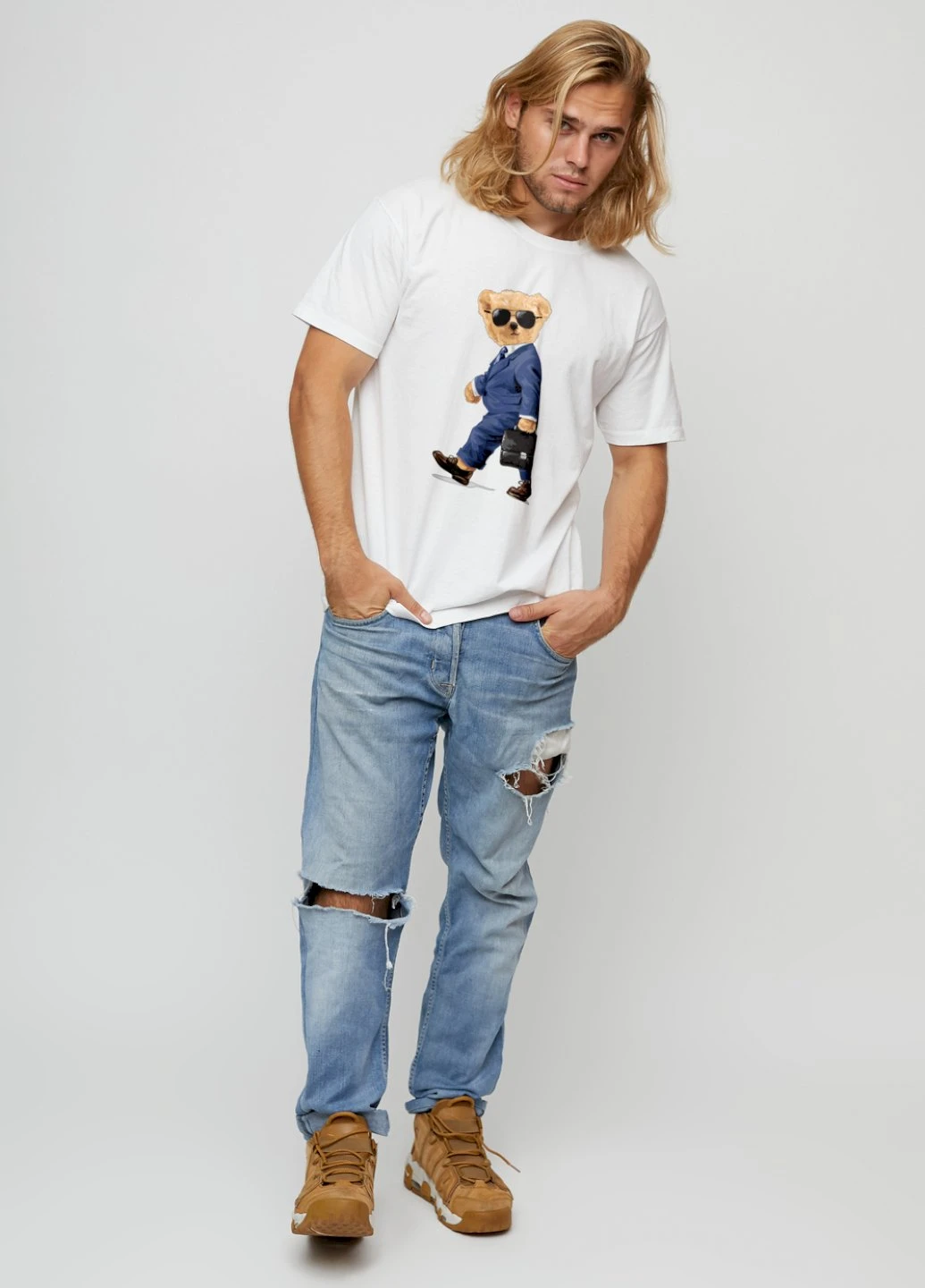 Біла футболка чоловіча basic /air print/ YAPPI