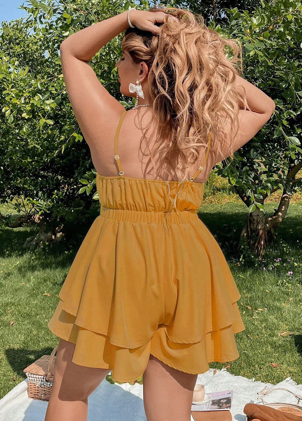 Комбинезон SHEIN комбинезон-шорты однотонный оранжевый кэжуал, коктейльный полиэстер