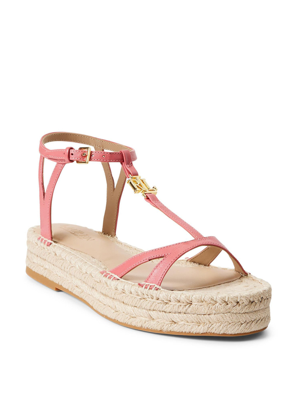 Розовые босоножки Ralph Lauren с ремешком на плетеной подошве, с логотипом