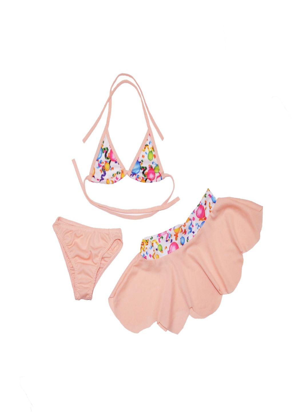 Розовый летний купальник-тройка (лиф, трусики, юбка) раздельный Payes