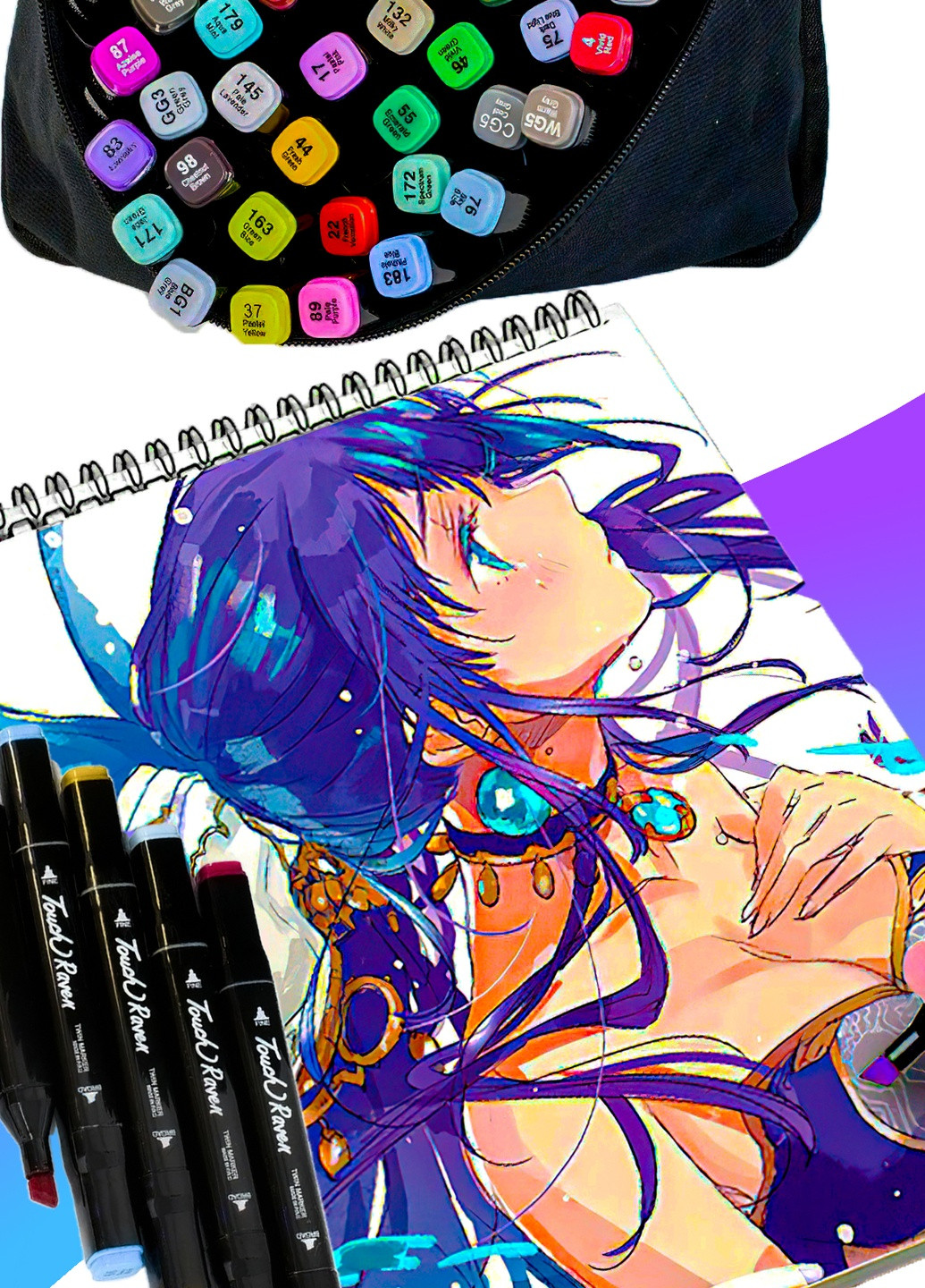 Набор профессиональных двусторонних маркеров для скетчинга Touch Yuze 60 цветов в чехле / маркеры для рисования DobraMAMA комбинированный