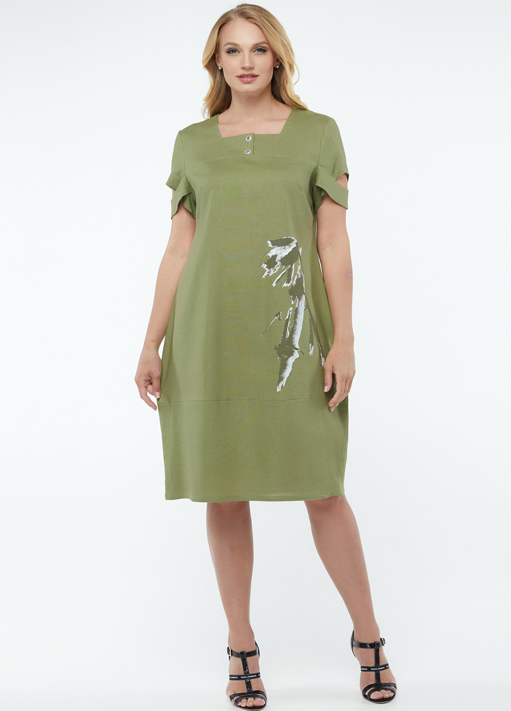 Оливковое кэжуал платье а-силуэт A'll Posa с рисунком