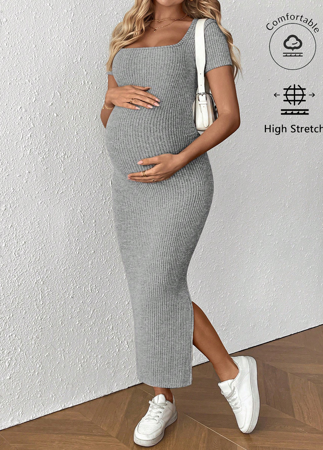 Серое кэжуал платье для беременных SHEIN однотонное