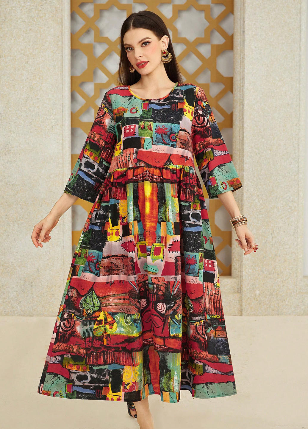 Комбінована кежуал сукня оверсайз SHEIN з абстрактним візерунком