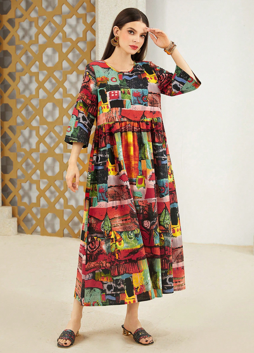 Комбінована кежуал сукня оверсайз SHEIN з абстрактним візерунком