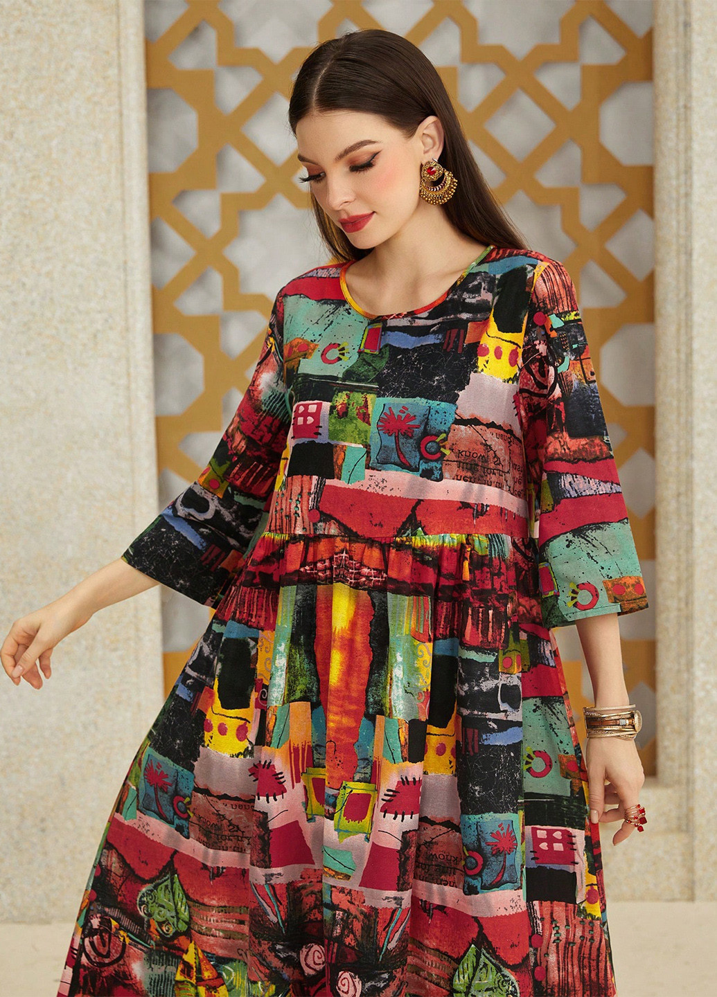 Комбінована кежуал сукня оверсайз SHEIN з абстрактним візерунком