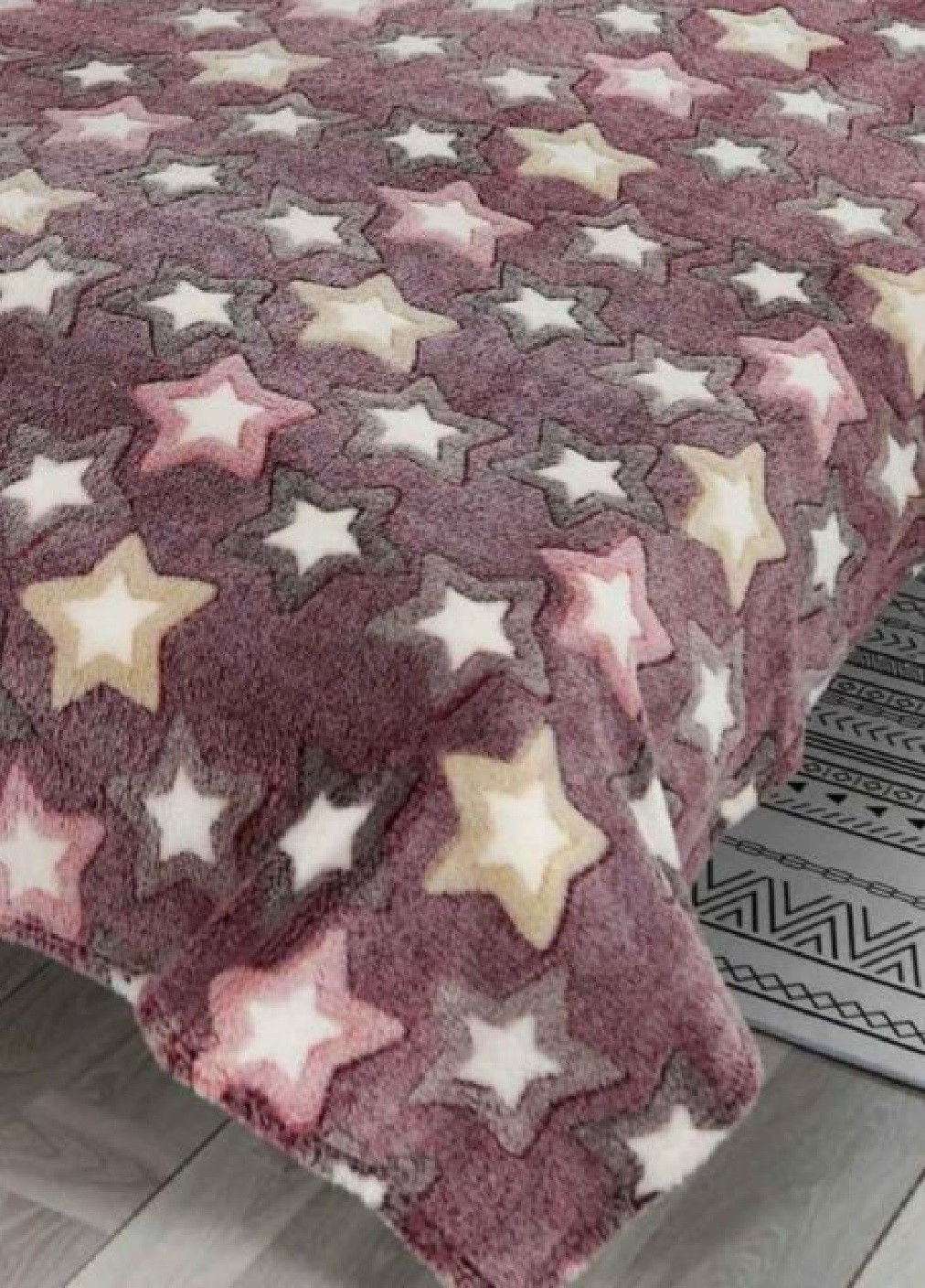 Плед покрывало одеяло травка из микрофибры двуспальный 180х200 см (473635-Prob) Коричневый со звездами Unbranded (255878335)