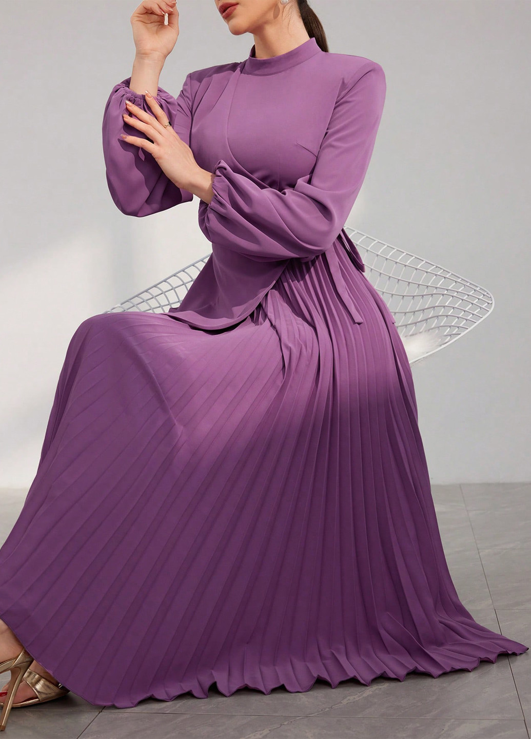 Фиолетовое вечернее, кэжуал платье с юбкой-солнце, плиссированное, на запах SHEIN однотонное