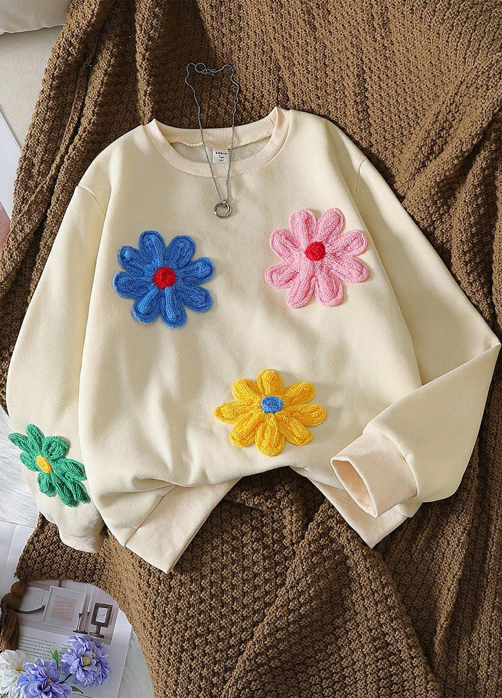 SHEIN світшот однотонний кремовий кежуал поліестер