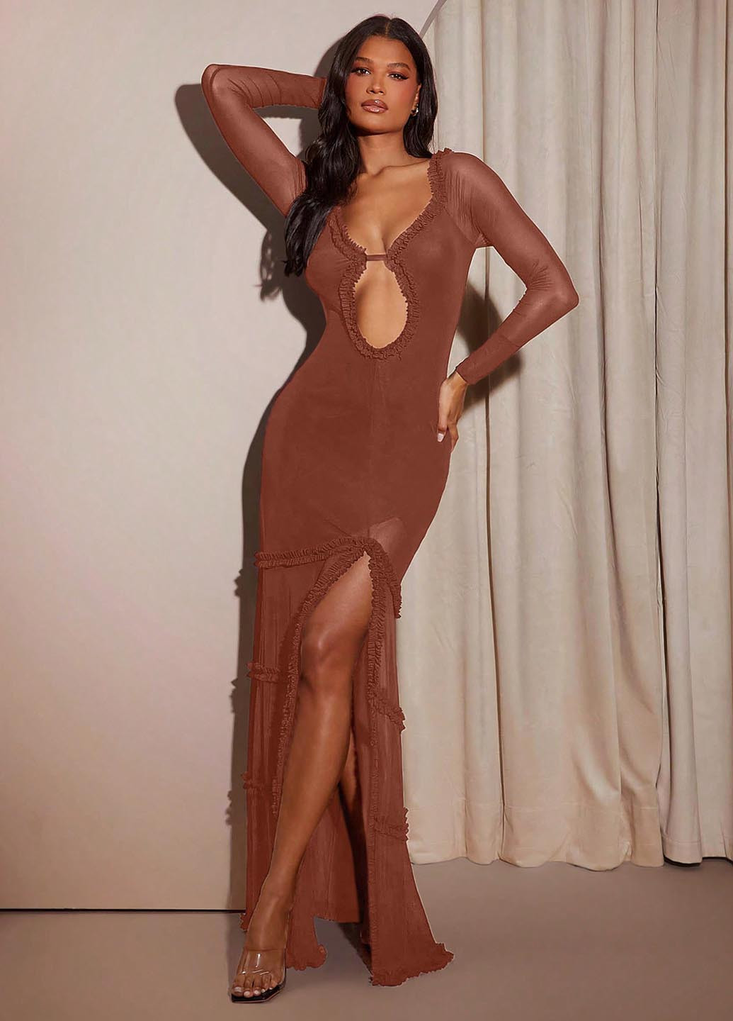 Коричнева вечірня сукня SHEIN однотонна
