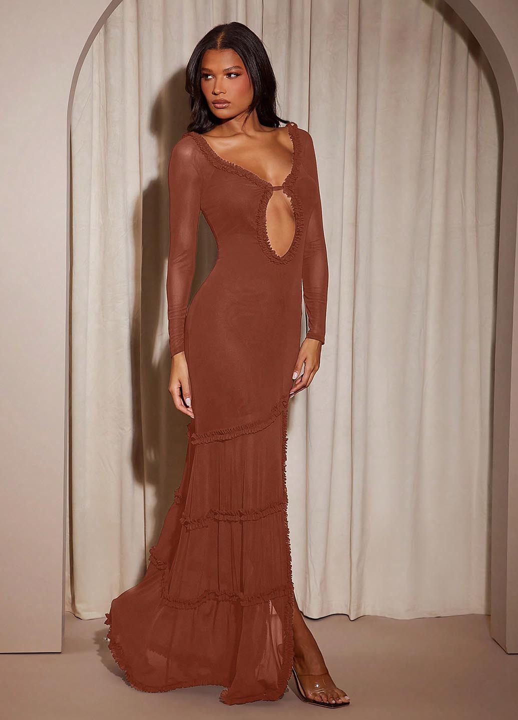 Коричнева вечірня сукня SHEIN однотонна