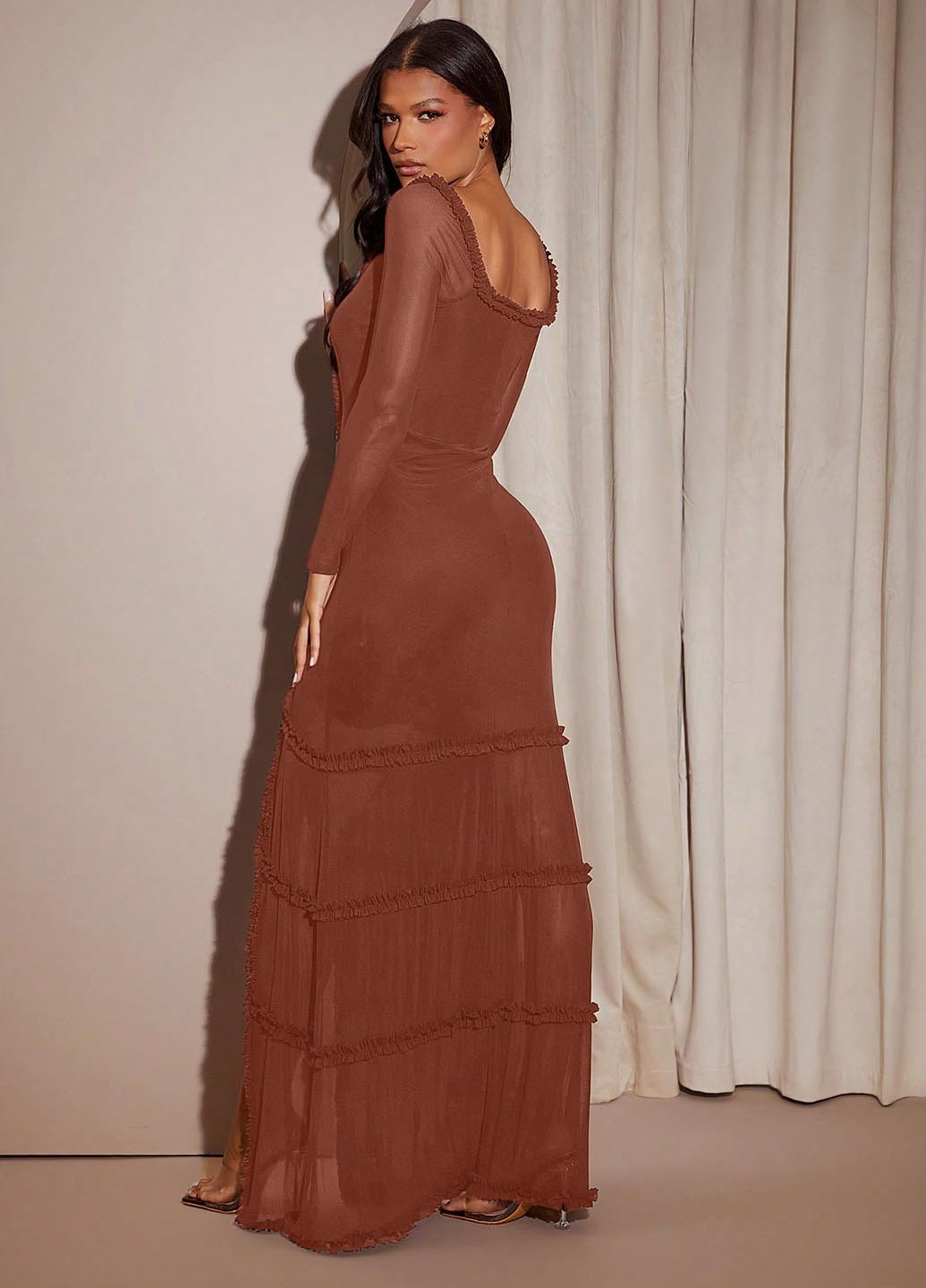 Коричнева вечірня сукня SHEIN однотонна