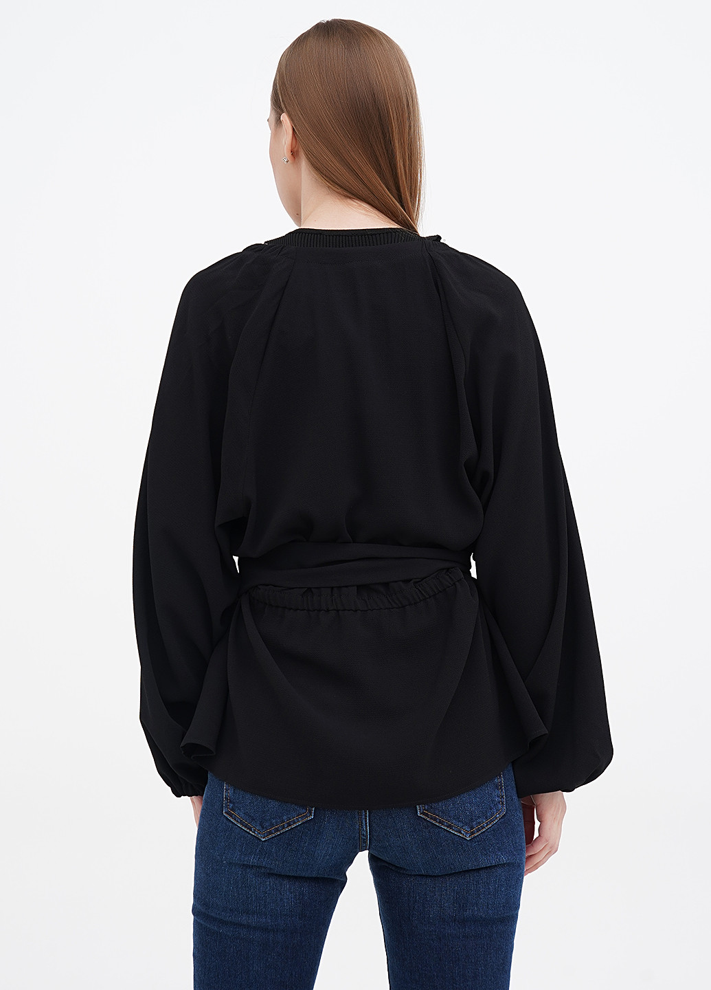 Черная демисезонная блуза с баской Fiorella Rubino