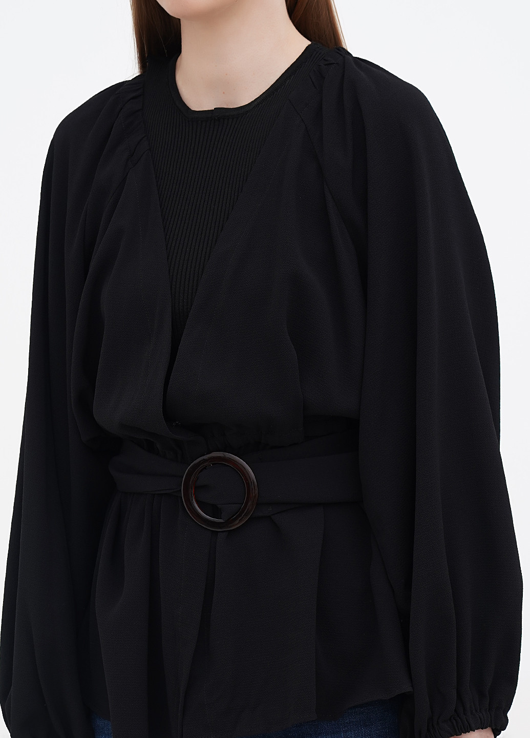 Черная демисезонная блуза с баской Fiorella Rubino
