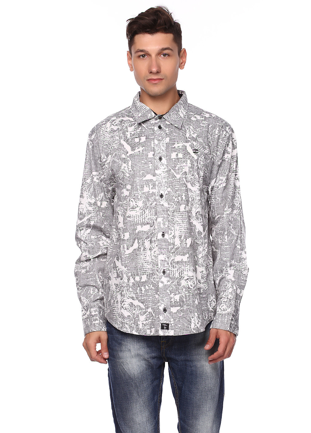 Серая кэжуал рубашка с абстрактным узором Split с длинным рукавом