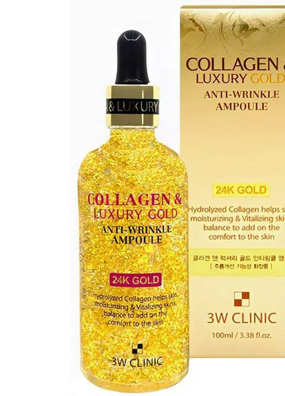 Collagen & Luxury Gold Anti Wrinkle Ampoule Сыворотка для лица Золото Коллаген, 100 мл 3W Clinic (236271476)