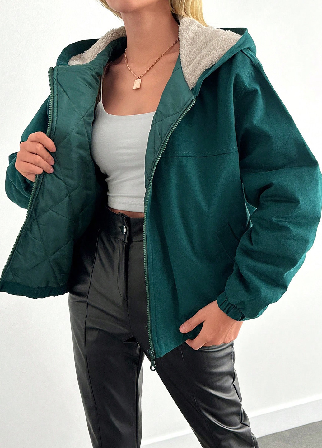 Темно-зеленая зимняя куртка SHEIN