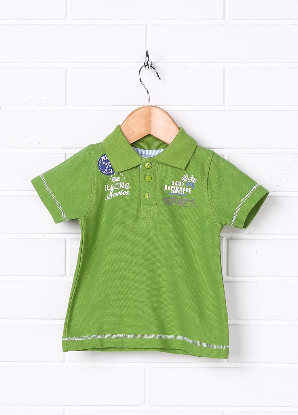 Зеленая детская футболка-поло для мальчика Blue Seven с надписью