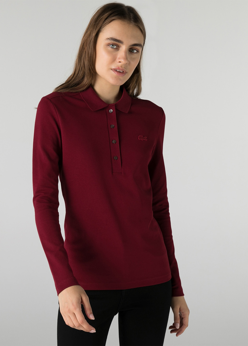 Бордовая женская футболка-поло Lacoste с логотипом