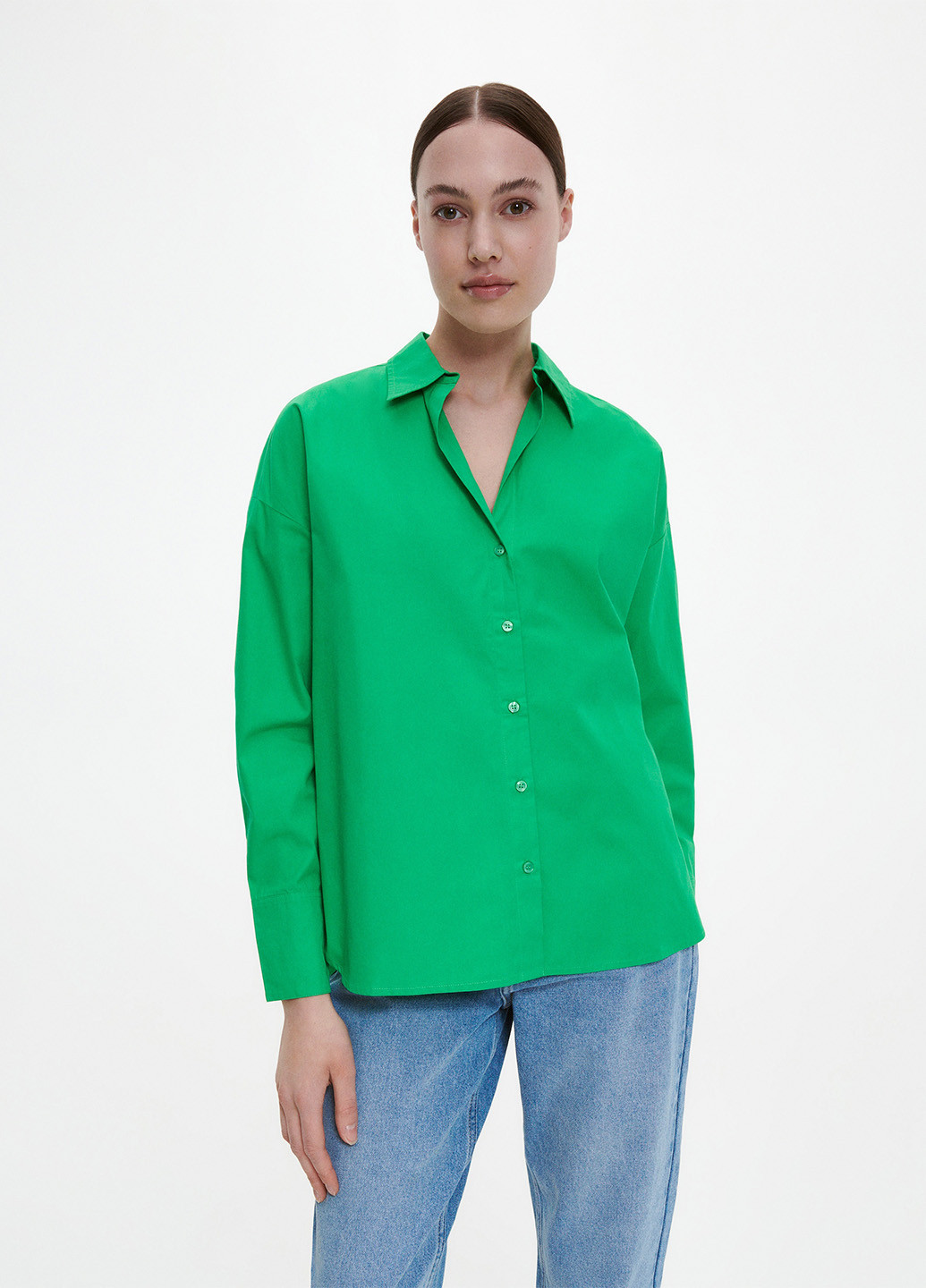 Зеленая кэжуал рубашка однотонная Reserved