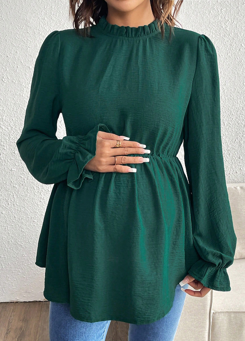 Темно-зелёная блуза для беременных SHEIN