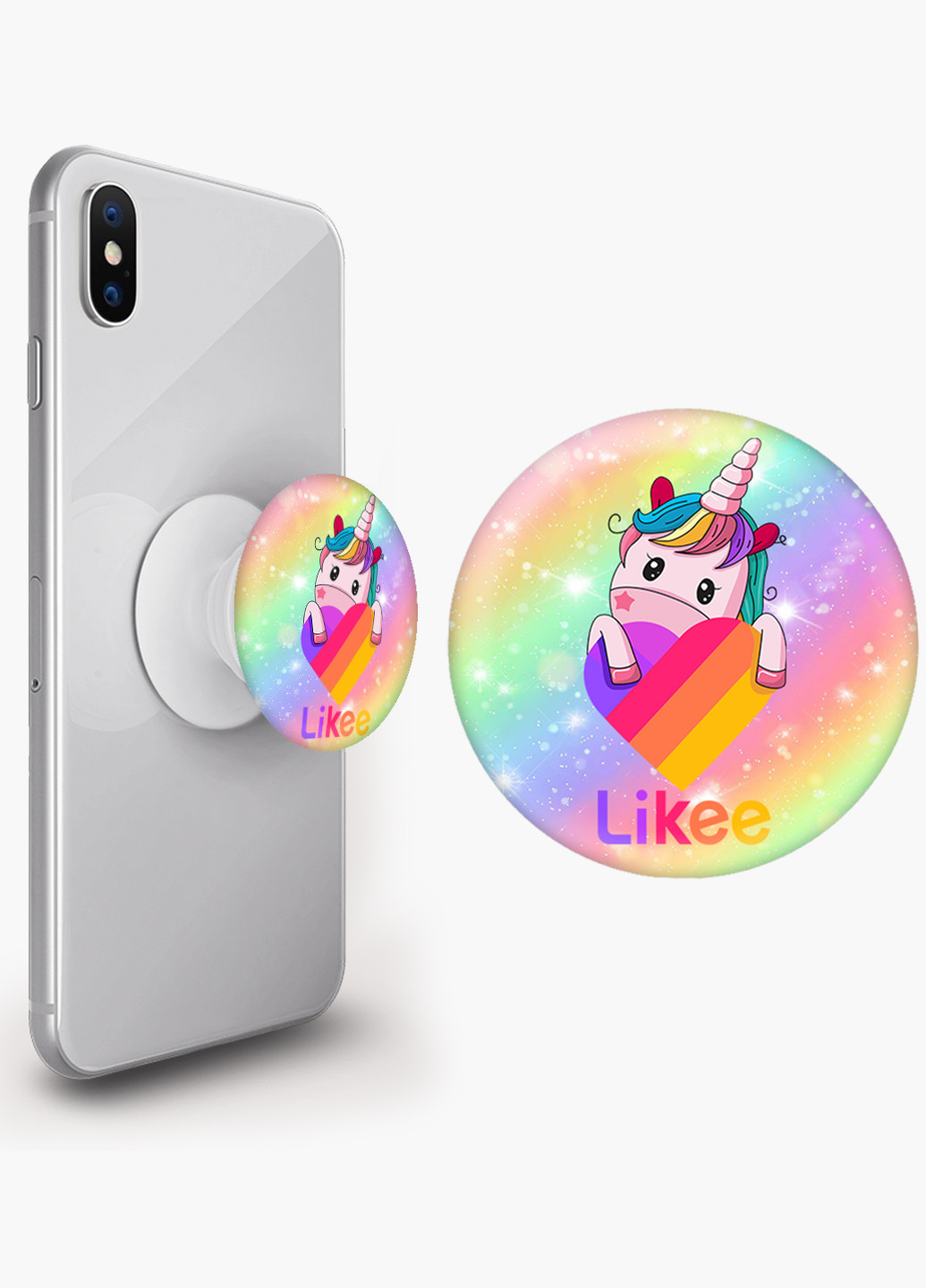 Попсокет (Popsockets) тримач для смартфону Лайк Єдиноріг (Likee Unicorn) (8754-1597) Чорний MobiPrint (216748411)